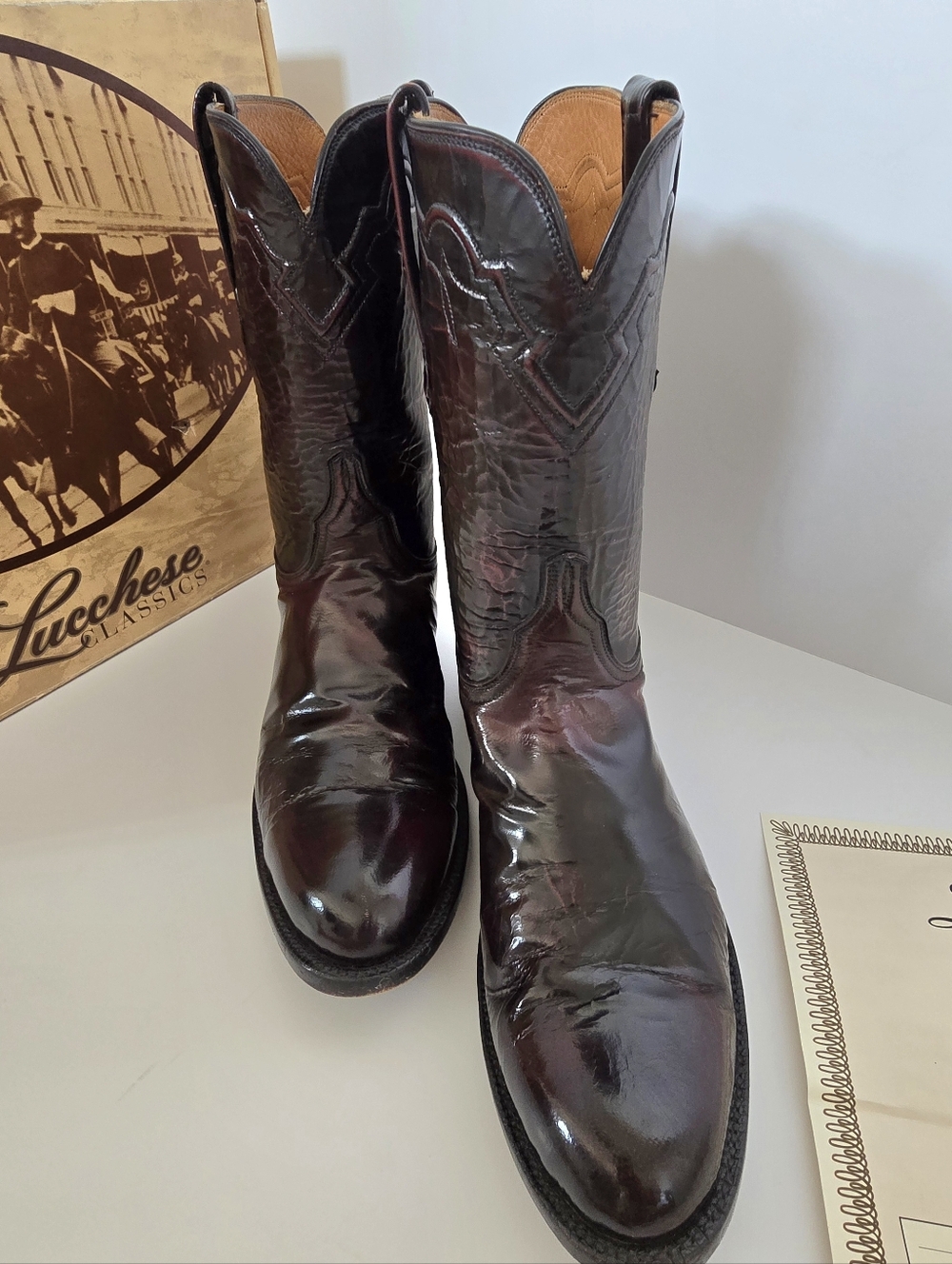 Lucchese Men's Boot Santini Goat Leather Black Cherry Size 13